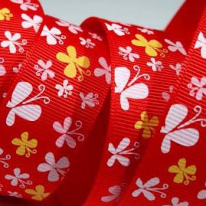 25SZR08 - 25mm-es pillangó mintás ripsz szalag - piros