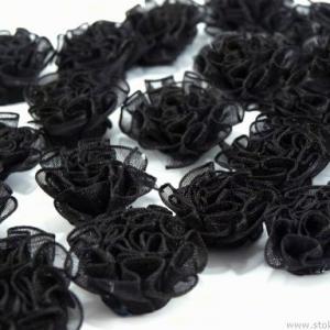 32mm-es húzott fekete színű organza rózsa, virág