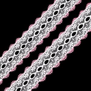 35SCS03 - 35mm-es hófehér angol csipke szalag rózsaszín széllel