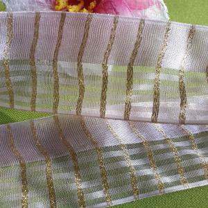 40SLM13 - 40mm-es arany lurex szálas rózsaszín szatén szalag - 227cm