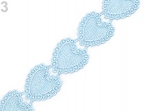 50SCS32 - 50mm-es világoskék szívekből álló hímzett csipke szalag
