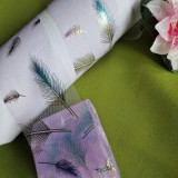 60SZOM20 - 60mm-es lila organza szalag  csillogó levél mintás