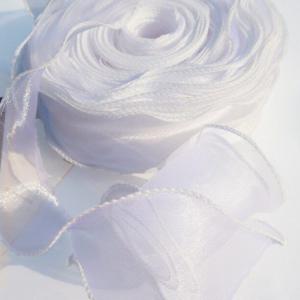 90SZO01 - 90mm-es szegett fehér organza szalag