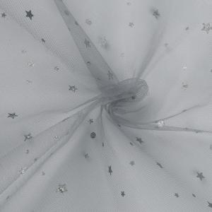 ANY36 - Ruha tüll / dekor hologramos csillagos hópihe mintával - ezüst alapon
