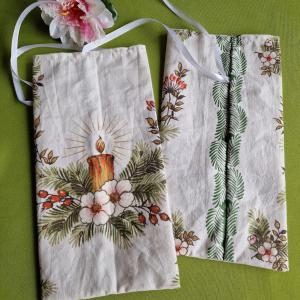 DCS101 - Csipke virág, gyertya mintás vászon ajándéktasak, mikulás zsák, bortartó