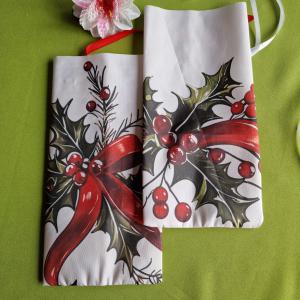 DCS122 - Masnis, fenyőág, fagyal mintás textil ajándéktasak, mikulás zsák, bortartó, pezsgő  csomagoló másolata