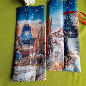DCS124A - Mária a kisdeddel és a bárányokkal mintás textil ajándéktasak, mikulás zsák, bortartó, pezsgő  csomagoló