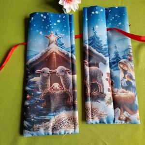 DCS124B - Bethlemi csillag a bárányokkal mintás textil ajándéktasak, mikulás zsák, bortartó, pezsgő  csomagoló