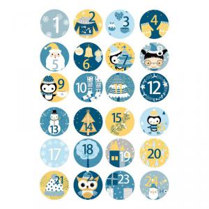 DEK57 - Adventi naptár matrica - Arany, ezüst, kék karácsonyi díszes
