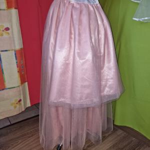 ESKÜVŐ ASZ36H48 - 5 rétegű maxi púderrózsaszín ANYA-LÁNYA tüll szoknya csillogós derékkal