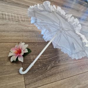 ESKÜVŐ BBR30 - Hófehér színű madeira csipkés mini baba ernyő