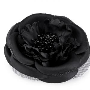 ESKÜVŐ BCS04 - Kitűző, bross, hajcsat - fekete színű szatén virág, rózsa kb. 11cm