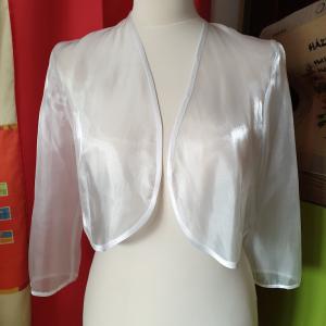 ESKÜVŐ BOL50 - Fehér menyasszonyi 3/4-es ujjú tükör organza boleró