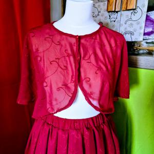 ESKÜVŐ BOL68 - Elegáns hímzett bordó muszlin boleró, pelerin