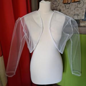 ESKÜVŐ BOL82 - Ekrü menyasszonyi hosszú ujjú tüll boleró