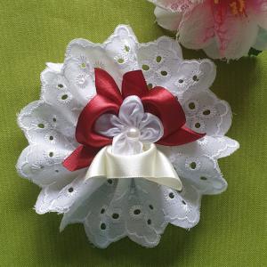 ESKÜVŐ CSD07 - Madeira csuklódísz szatén virággal - ekrü bordó