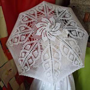 ESKÜVŐ ELE13 - Horgolt hófehér színű levél mintás menyasszonyi csipke ernyő