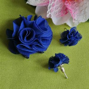 ESKÜVŐ ÉSZ18 - Királykék színű szett : fülbevaló + bross / kitűző / gyűrű
