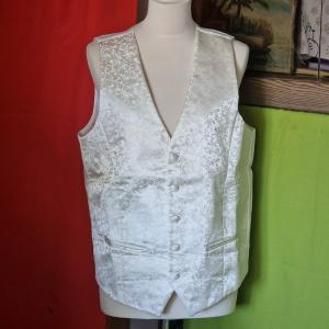 ESKÜVŐ FME09 - Ekrü inda mintás selyem alkalmi férfi mellény 52/XL