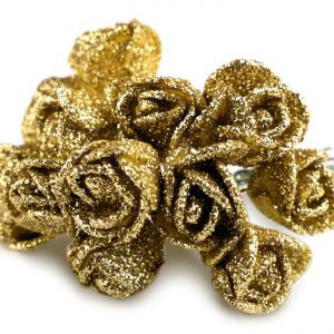 ESKÜVŐ - Glitter poros csillogós 20mm-es habrózsa dróton - arany