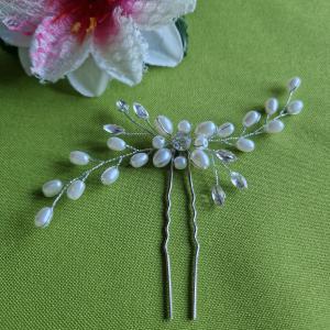 ESKÜVŐ HAD20 - Menyasszonyi hajdísz, kristályköves fehér gyöngyös hajtű