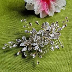 ESKÜVŐ HAD254 -  Ezüst színű virágos ágacskás strasszköves hajfésű, hajdísz