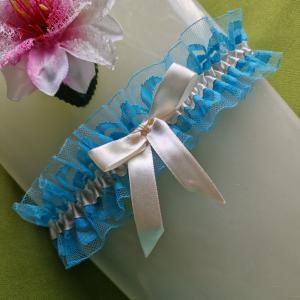 ESKÜVŐ HAK29 - 60mm-es türkizkék csipke Harisnyakötő, Combcsipke