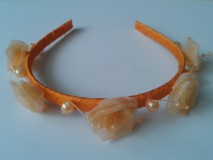 ESKÜVŐ HPT29 - Organza virágos narancssárga hajpánt, hajráf