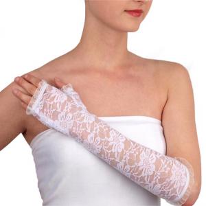 ESKÜVŐ KTY15 - 36cm-es hófehér menyasszonyi csipke kesztyű