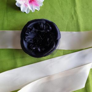 ESKÜVŐ MÖV15 - 11cm-es fekete színű virágos menyasszonyi öv