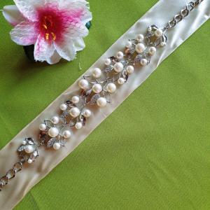 ESKÜVŐ MÖV20 - strasszköves, gyöngyös menyasszonyi Öv, Nyaklánc, Hajdísz