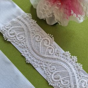 ESKÜVŐ MÖV47 – Handmade - Hófehér hullám vonalas csipkés menyasszonyi öv 35x4,5cm-es