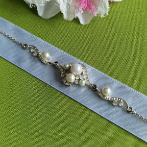 ESKÜVŐ MÖV54 - Strasszköves, gyöngyös menyasszonyi Öv, Nyaklánc 9x2cm