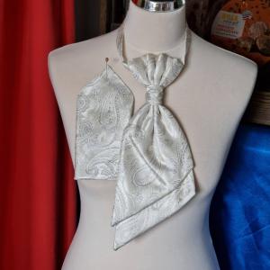 ESKÜVŐ NYD11 - Ekrü színű török mintás selyem szatén nyakkendő + díszzsebkendő