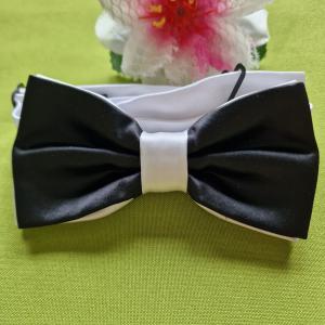 ESKÜVŐ NYK40 - Fekete fehér színű szatén csokornyakkendő 60x115mm