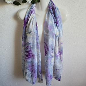 ESKÜVŐ SAL40 - Hímzett muszlin sál, vállkendő, stóla - lila/kék