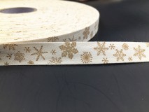 ESKÜVŐI dekor 15SSZ19 - 15mm-es Hópehely mintás szövet szalag 76cm