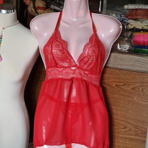 FEN129B - Női fehérnemű szett - Muszlin csipkés babydoll, hálóing nyitott tangával