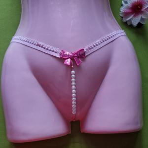 FEN55C - Női fehérnemű - Pink masnis, gyöngyös G-string tanga bugyi