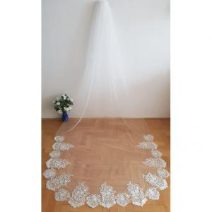 FTY122 - 1 rétegű, csipkés szélű EKRÜ, 3 méteres menyasszonyi fátyol