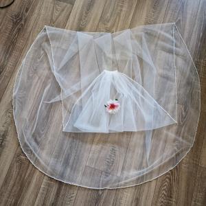 FTY136 - 1 rétegű, GYÖNGYÖS szélű ekrü menyasszonyi fátyol 200x150cm