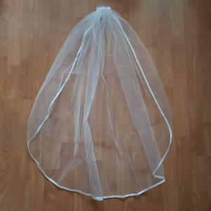 FTY38 - 1 rétegű, szatén szélű, Ekrü menyasszonyi fátyol 80x100cm