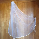 FTY40 - 1 rétegű, szatén szegélyű, Ekrü menyasszonyi fátyol 80x100cm