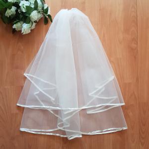 FTY78 - 2 rétegű, szatén szélű Ekrü menyasszonyi fátyol 50/70x150cm