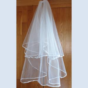 FTY82 - 2 rétegű, szatén szélű Hófehér menyasszonyi fátyol 60/80x150cm