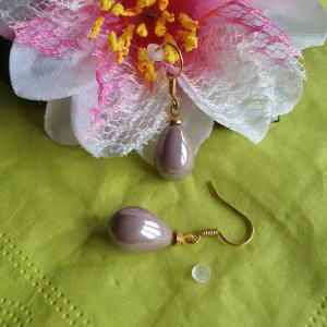 FÜL16 - Sötét púder színű csepp alakú Beakasztós fülbevaló