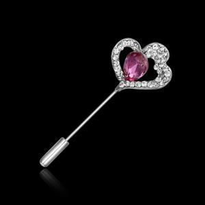 Hajtókatű, kitűző HAT01 - Strasszköves dupla szív pink kővel 53x20mm