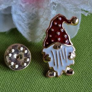 Kitűző, bross BRO440 - Tűzzománcos karácsonyi manó 16x28mm