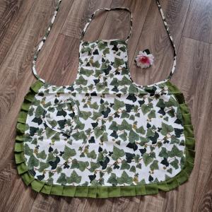 KTN03 - Borostyán mintás, zsebes, fodros pamut konyhai kötény