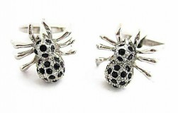 MNG02 - Fekete strasszköves, pók alakú mandzsettagomb, kézelőgomb